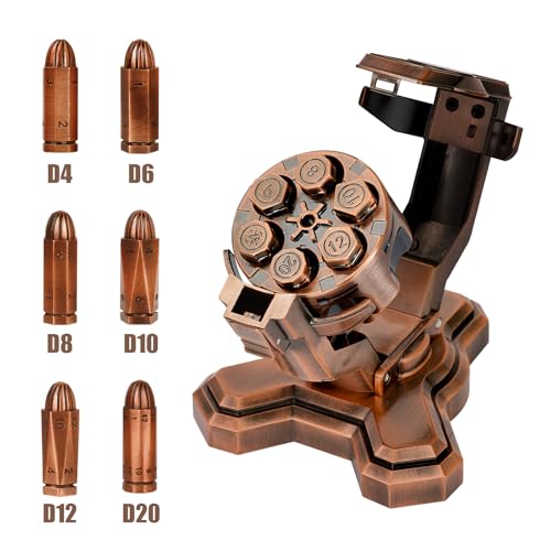 Bullet Nest Dice,Insane Bullet dice Revolver,Metal Dice Set for DND with Spinning Revolver Cylinder Container, for D&D, or Crime Theme Tabletop Games (D4, Copper) - color: Copper, style: D4
