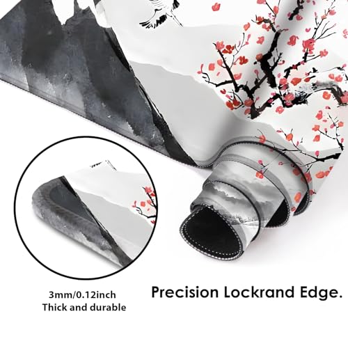 Galdas Mouse Pad for Gaming, Japanese Desk Mat,XXL XL Large Mouse Mat Long Extended Mousepad Non-Slip Rubber Mice Pads Stitched Edges Thin (31.5 x 11.8 x 0.12 Inches) Ink and Wash - color: Ink and wash