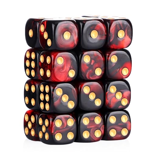24 of Pack 16MM 6 Sided Dice Set,Two Colours D6 Game Dice Set, 6 Sided Standard Dices for Yahtzee, Bunco or Teaching Math,with Portable Dice Pouch(Red and Black) - color: 16mm Red and Black