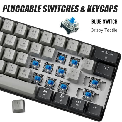 abucow 60% Mechanical Gaming Keyboard Blue Switch Wired Compact Keyboard Anti-Ghosting No-Conflict 61 Swappable keycaps Ergonomic Design for Windows/Mac (Gray-Black) - color: Black-Gray