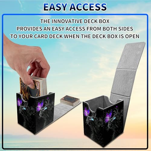 Butterfly Black Cat Deck Box - MTG Commander Case for 100+ Sleeved Trading Cards - PU Leather Magnetic Storage Box for TCG CCG Magic Cards - color: Card Deck Box-576