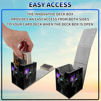 Butterfly Black Cat Deck Box - MTG Commander Case for 100+ Sleeved Trading Cards - PU Leather Magnetic Storage Box for TCG CCG Magic Cards - color: Card Deck Box-576