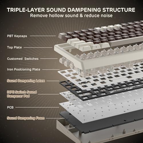 RK ROYAL KLUDGE F99 Wireless Mechanical Keyboard with Numper Pad, Tri-Mode Hot Swappable 95%100 Keys Gaming Keyboard BT/2.4G/USB-C, Pro Software, 5000mAh Battery, Customed Tactile Switches - color: Mocha Brown, size: Tactile Beige Switch