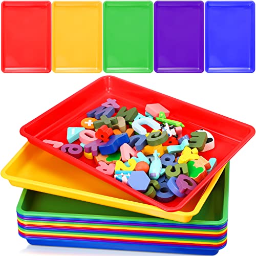 Maitys 15 Pack Plastic Art Trays 12 x 16 Inch Activity Crafts Trays Sensory Tray DIY Projects, Painting, Beads, Jewelry Office Home Organizer Arts and Crafts Supplies(Classic Color) - color: Classic Color