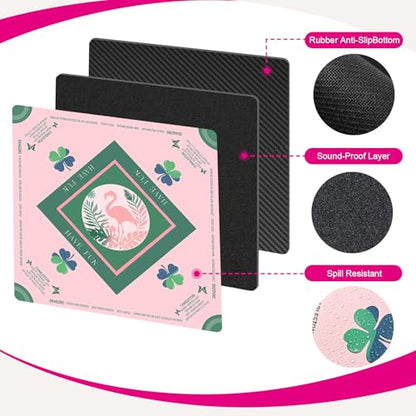 Pink Flamingo Mahjong Mat 32.4" x 32.4" with Rules, Anti-Slip Noise Reduction Design with Carrying Bag, Table Cover for Poker, Board Games, Dominoes and Card Games - color: Pink Flamingo