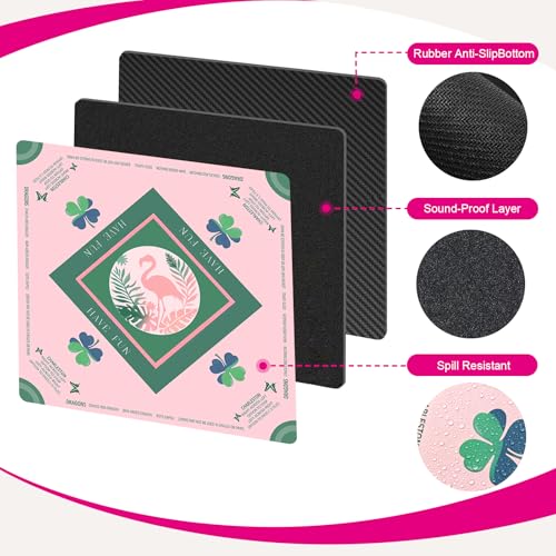 Pink Flamingo Mahjong Mat 32.4" x 32.4" with Rules, Anti-Slip Noise Reduction Design with Carrying Bag, Table Cover for Poker, Board Games, Dominoes and Card Games - color: Pink Flamingo