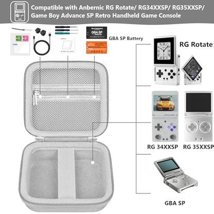 Supmay Hard Carrying Case for Anbernic RG Rotate/ RG34XXSP/ RG35XXSP Retro Handheld Game Console/ Game Boy Advance SP, Retro Game Travel Storage Holder with Mesh Bag for Battery, USB Cable, Grey - color: Grey