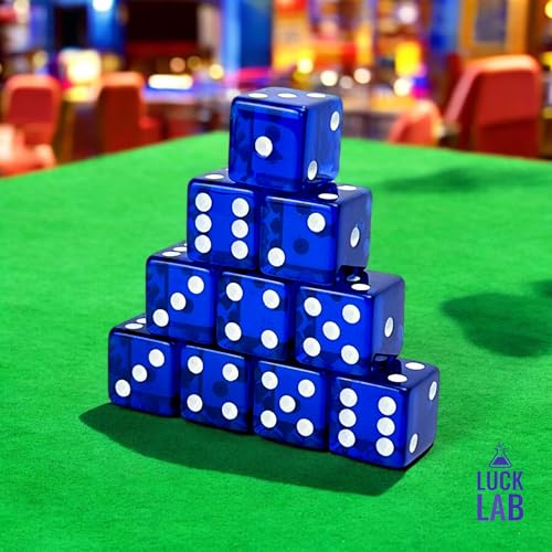 Luck Lab 10 Piece 19 mm Dice Pack - Acrylic and Translucent D6 Dice, Square w/Rounded Edge for Casino, Craps, RPG MTG DND Dice Table Games and Board Games (Blue) - color: Blue