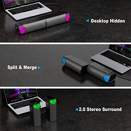 Smalody RGB Computer Speakers Bluetooth 2-in-1 PC Gaming Monitor Soundbar | Detachable 2-in-1 design with RGB light effects. USB powered with dual connection modes, perfect for gaming PC and desktop.