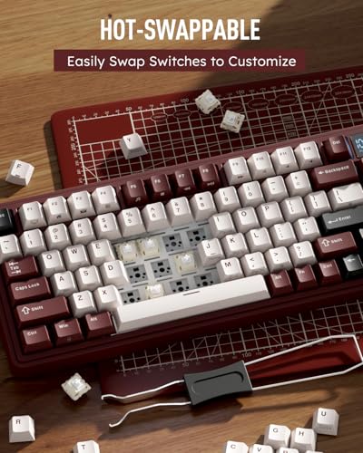 RK ROYAL KLUDGE M100 Wireless Mechanical Keyboard with Screen & Knobs, Red | RGB Gaming Keyboard with Number Pad, Bluetooth/2.4G/Wired, Hot Swappable Gasket Mount, Full Size for PC/Win/Mac, Cream Switch - color: Red