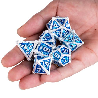 Surpass DND dice Set Blue Metal dice 7piece Set d&d Polyhedral Dice for Dungeons and Dragons MTG dice Pathfinder Role Playing (Blue) - color: Blue