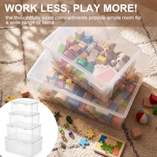Gerrii 4 Pack Extra Large Board Game Storage Organizer Box, Plastic Storage Container 12.5"/ 11.3"/ 10.1"/ 9" with Latch Lid, Stackable Craft Paper Case for Puzzles, Cards, Chess Pieces, Art Supplies - size: 12.5"/ 11.3"/ 10.1"/ 9"