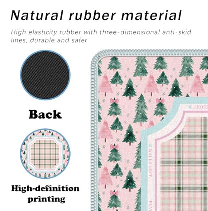 Christmas Tree Mahjong Mat 31.5" x 31.5", Pink and Green Plaid Christmas Non-Slip Noise Reduction Mahjong Table Cover Accessories and Supplies for Dominoes Poker Card Board and Tile Games Gifts - color: Christmas Tree Mahjong