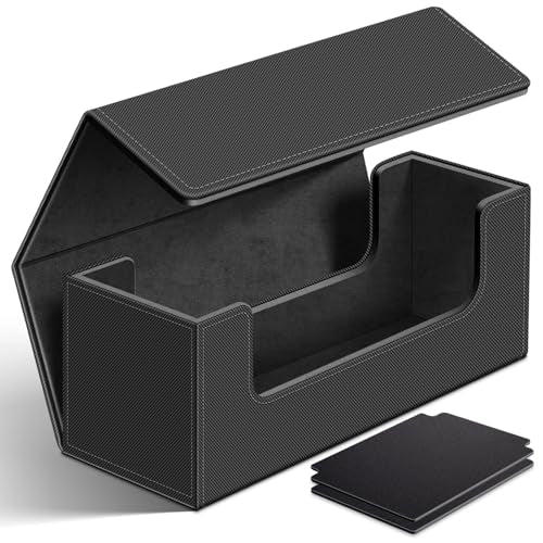 Homthy 600 Card Deck Case for Trading, Leather Magnetic Closure Commander Storage Box Fit for Sports, Game, Standard Cards (Black) - color: Black