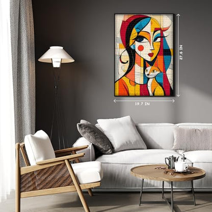 Abstract Art Puzzles for Adults 1000 Pieces, Women Cat Jigsaw Puzzles Modern Geometric, Unique Animal Puzzles Picasso Style - style: Abstract Puzzle