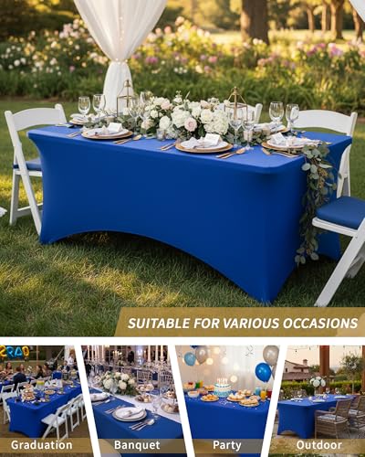 Fixwal Royal Blue Stretch Table Cloth Rectangle 2 Pack 4Ft, Spandex Fitted Table Covers Washable for Party, Trade Show, Banquet, Wedding, Buffet - color: Royal Blue, size: 4 Ft