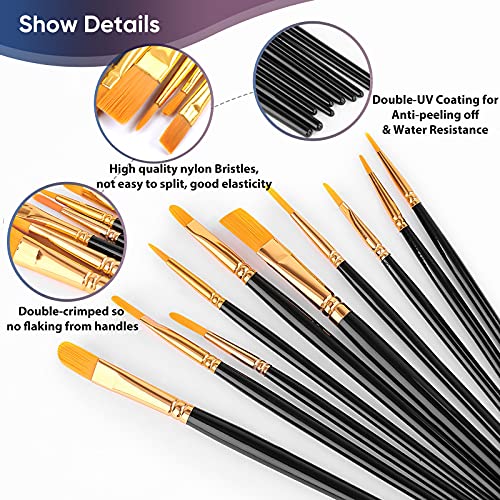 Paint Brushes Set, 20 Pcs Paint Brushes for Acrylic Painting, Oil Watercolor Acrylic Paint Brush, Artist Paintbrushes for Face Rock Canvas, Adult Drawing Arts Crafts Supplies, Pure Black - color: Black