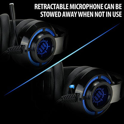 ENHANCE Scoria USB Gaming Headset with Noise Cancelling Mic, 7.1 Surround Sound, Bass Vibration, LED Lighting & In-Line Controls - Gaming Headphones for PC, Laptop, PS5, PS4 - TeamSpeak Certified