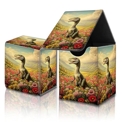 for MTG Commander Card Deck Box,Trading Card Storage Box with Magnetic Closure,Fits 120+ Single Sleeved Cards,Deckbox,Fits Sports TCG/CCG/MTG Accessories,﻿Cute Dinosaur Floral - color: Cute Dinosaur Floral