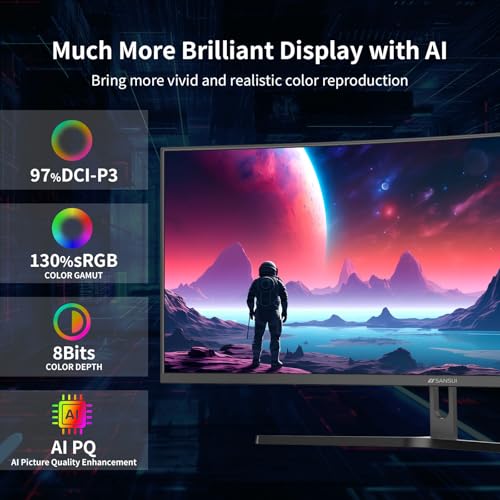 SANSUI 34-Inch Curved Gaming Monitor UWQHD 3440 x 1440P Up to 200Hz Curved 1500R - PIP/PBP, OD 1ms, HDR, 300nits, sRGB 130%, DCI-P3 97%,AI Crosshair,HDMI2.1x2,DP1.4(Cable Included) - size: 34 Inch