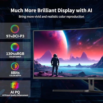 SANSUI 34-Inch Curved Gaming Monitor UWQHD 3440 x 1440P Up to 200Hz Curved 1500R - PIP/PBP, OD 1ms, HDR, 300nits, sRGB 130%, DCI-P3 97%,AI Crosshair,HDMI2.1x2,DP1.4(Cable Included) - size: 34 Inch