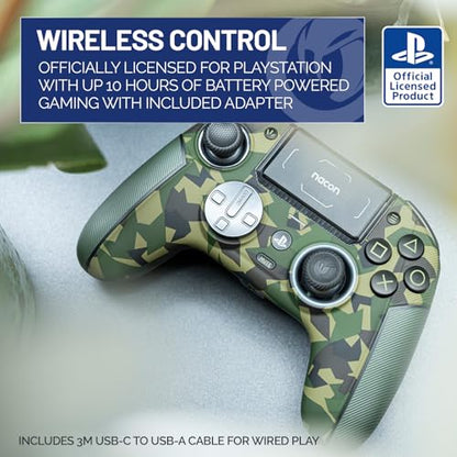 Nacon Revolution 5 Pro Officially Licensed PlayStation Wireless Controller | For PS5 / PS4 / PC - Hall Effect Joysticks and Triggers, Trigger Stops, Mappable Buttons, 8-way and 4-Way D-pad - Field Camo - color: Field Camo