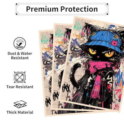 MTG Card Sleeves, Ultra Clear Front & Matte Finish Back, 100 Count Standard Size Matte Art Sleeve for Magic The Gathering - color: Doodle Cat