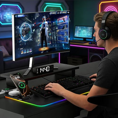 3 in 1 RGB Gaming Mouse Pad, Wireless Charging Mouse Mat Fast Charging for Phones Earbuds & Apple Watch, 15 Dynamic Lighting Modes, 31.5''x11.8'' Large Keyboard Pad with Magnetic Phone Holder