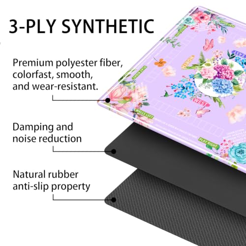 Mahjong mat for Table/31.5lnch/American Mahjong Table Cloth with Rules mats with Drawstring Bag,Noise ReductionAnti-Slip Game mat for Table,for Mahiona/PokerBoard Games/Card Games (Light purple) - color: Light Purple