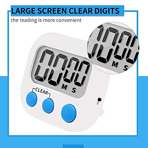 LinkDm 6 Pack Small Digital Kitchen Timer Magnetic Back and ON/Off Switch,Minute Second Count Up Countdown, White