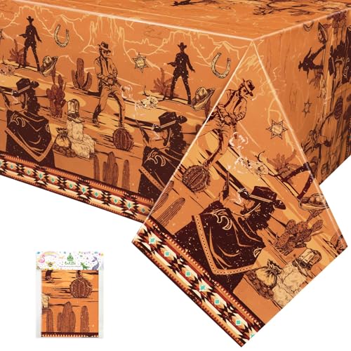 WERNNSAI Western Cowboy Tablecloth - 1 Pack 108"x54" Party Table Cloth | My First Rodeo Wild West Theme Birthday Party Decorations, Bachelorette Baby Shower Supplies for Kids Boys - color: Wild West