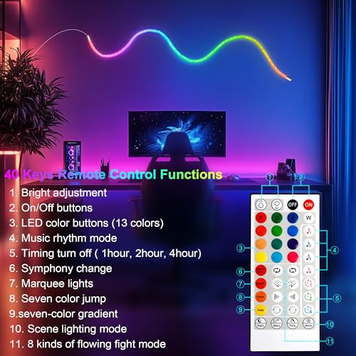 maylit 10 Ft ICRGB Reticulate Weave Rope Lights | 360° Luminous Usb-powered Lights with Music Sync and DIY Effects for Gaming Rooms and Bedrooms