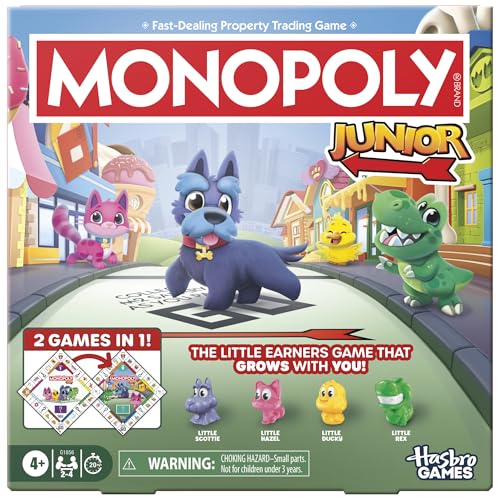 Monopoly Junior Board Game (2026 Edition) | 2 Games in 1 for Younger Kids, 2-Sided Board | Ages 4+ | 2-4 Players | 20 Mins. | Gifts for Preschoolers