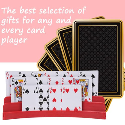 Three-Layer Design Playing Cards Holders，Playing Card Holder for Kids Adults Hands Free Card Holder for Family Card Game Nights Poker Parties - color: Red(2pack)