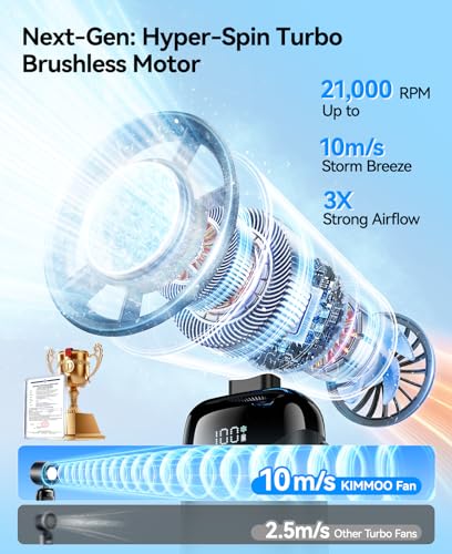 KIMMOO Handheld Portable Turbo Fan with Ice Cooler, Powerful 21000 RPM, Speed (1-199), Up to 14Hrs Cooling, Rechargeable Personal Fan, Small Pocket Hand Fans for Travel/Outdoor/Home/Office (Black) - color: Black
