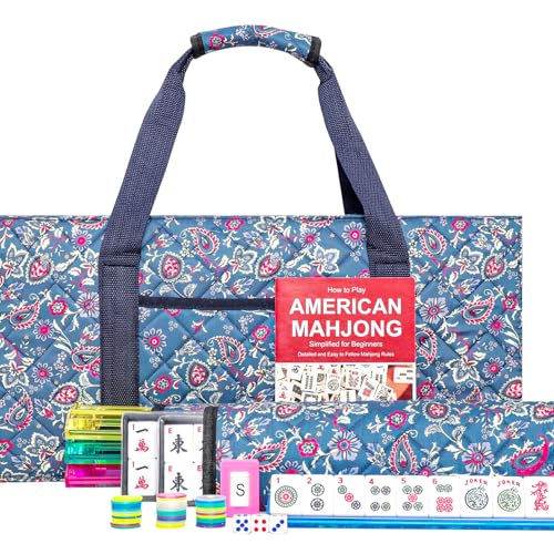 Jongyance American Mahjong Set, Mahjong Game Set, 166 Tiles with Blue and Red Bag, 4 All-in-One Rack/Pushers, MaJongg Set (Mahjong, Majiang, Ma Jong) - color: Red and Blue