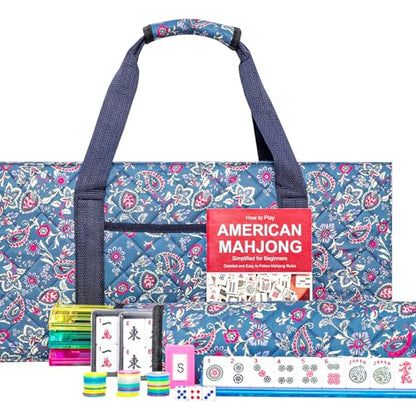Jongyance American Mahjong Set, Mahjong Game Set, 166 Tiles with Blue and Red Bag, 4 All-in-One Rack/Pushers, MaJongg Set (Mahjong, Majiang, Ma Jong) - color: Red and Blue