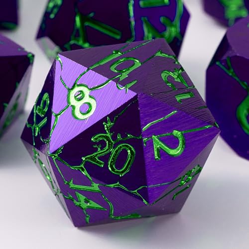 Metal Dice for DND - Ancient Cracked Pharaoh Ruins – Purple Green Cracks | Beautiful 7pc Polyhedral Dice Set, Smooth Rolling, Role Playing Games (RPG), Compatible with D&D, for Dungeons and Dragons - color: Purple With Green Cracks