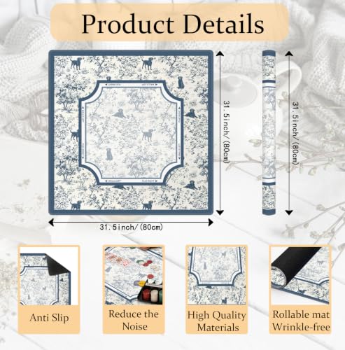 Blue Chinoiserie Labrador Mahjong Mat 31.5 x 31.5 Inch, French Country Toile Black Lab Non-Slip Noise Reduction Mahjong Table Mat for American Mah Jong Poker Card Board Games Dominoes - color: Blue Chinoiserie Labrador
