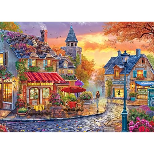 Puzzles for Adults 1000 Pieces,The Streets of Autumn Jigsaw Puzzle with 1:1 HD Poster, Perfect Interlocking No Dust, Stress Relief Ideal Gift for Family Games - color: The Streets of Autumn