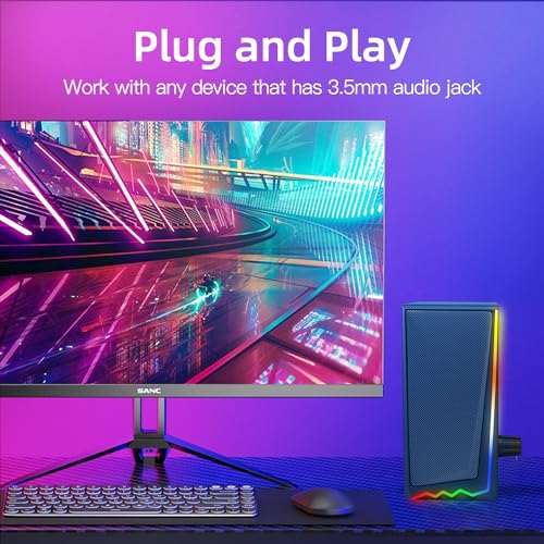 Uakinat Computer Speakers, Desktop Speakers with Various Colorful LED, Gaming Speakers with Volume Control,for PC, AC Adapter Powered and 3.5mm AUX-in Computer Speakers