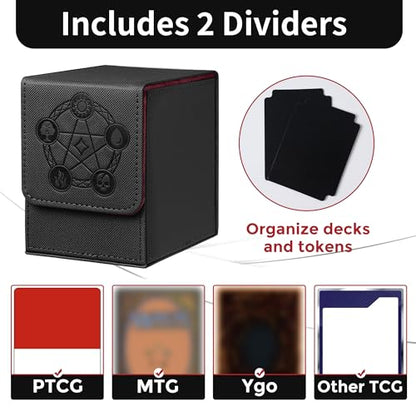 Card Deck Box with 2 Dividers, MTG Commander Deck Box Holds 100+ Double-Sleeved Cards, Leather Magnetic Deck Case Compatible with Magic TCG CCG Cards, Black - color: 2. Black 02, size: 100 Double-sleeved Cards Vertical