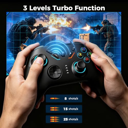 YAEYE Wireless PC Game Controller for Windows(7/8/10/11)/Android/PS3 | PC Gamepad with 2.4G & Wired Modes, Macro Programming, Turbo & Vibration, 7-Color LED