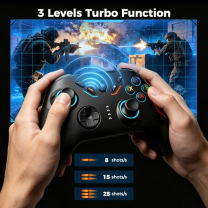 YAEYE Wireless PC Game Controller for Windows(7/8/10/11)/Android/PS3 | PC Gamepad with 2.4G & Wired Modes, Macro Programming, Turbo & Vibration, 7-Color LED