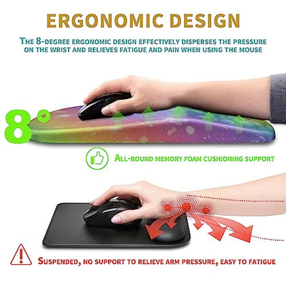 Hokafenle Ergonomic Mouse Pad Wrist Support with Massage Design, Wrist Rest Pain Relief Mousepad with Memory Foam&Non-Slip PU Base, Mouse Pads for Wireless Mouse & Desk (12x8 inch,Rainbow Bubble) - color: HK002-Rainbow Bubble