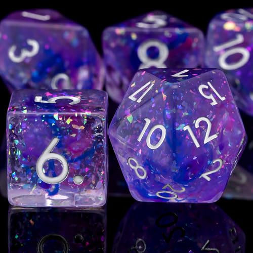 Resin D&D Dice Set, 7pcs Polyhedral Dice for Dungeons and Dragons, RPG, MTG, Role Playing Games (D4, D6, D8, D10, D12, D20, D%) Blue, Purple, Pink - color: Blue, Purple, Pink
