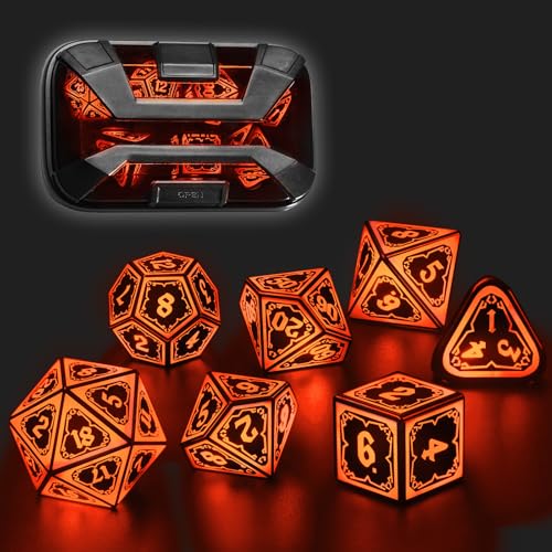 FONVGOGO DND Dice Set, Dungeons and Dragons Light Up Rechargeable LED Dice | D and D Glow in the Dark Dice with Charging Box for RPG Tabletop Games, DND Gifts for Ttrpg, Astral Shard Orange - color: Astral Shard Orange