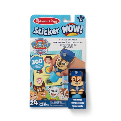 Melissa & Doug Sticker Wow! PAW Patrol Chase Stamper Toy and Activity Pad | 300 Surprise Stickers, PAW Patrol Chase Stamper, 24-Page Pad, Mess-Free Travel Toys, Arts & Crafts, Preschool Toys, Ages 3+ - size: 10.0 x 6.0 x 1.85