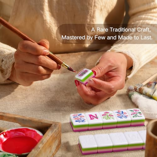 American Mahjong Tile Set, 160 Rose Pink 4-Layer Mahjong Game Set with 4 Dice with Pouch, Gift-Ready Storage Box, Mahjong Tile Set American, Mahjong Set American, Mahjong Tiles, Mah Jong - color: Rose Red