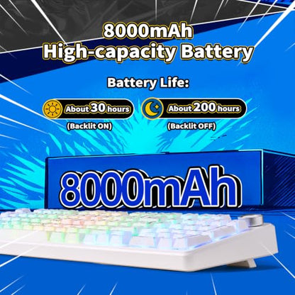 LEOBOG X Aula Wireless Mechanical Keyboard 8000mAh Creamy Gaming Keyboards | Aula F99 Pro Multifunction Metal Knob,Hot Swappable Custom,RGB Backlit,Tri-Mode BT/USB-C/2.4GHz Connect,PBT Keycaps,Full Size - color: White Comics